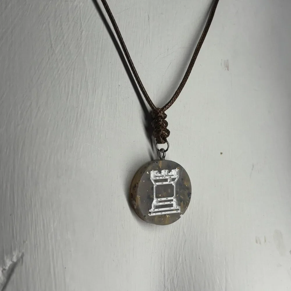 Royal Brown Rook - Handmade Resin Chess Necklace - Picture 5 of 6